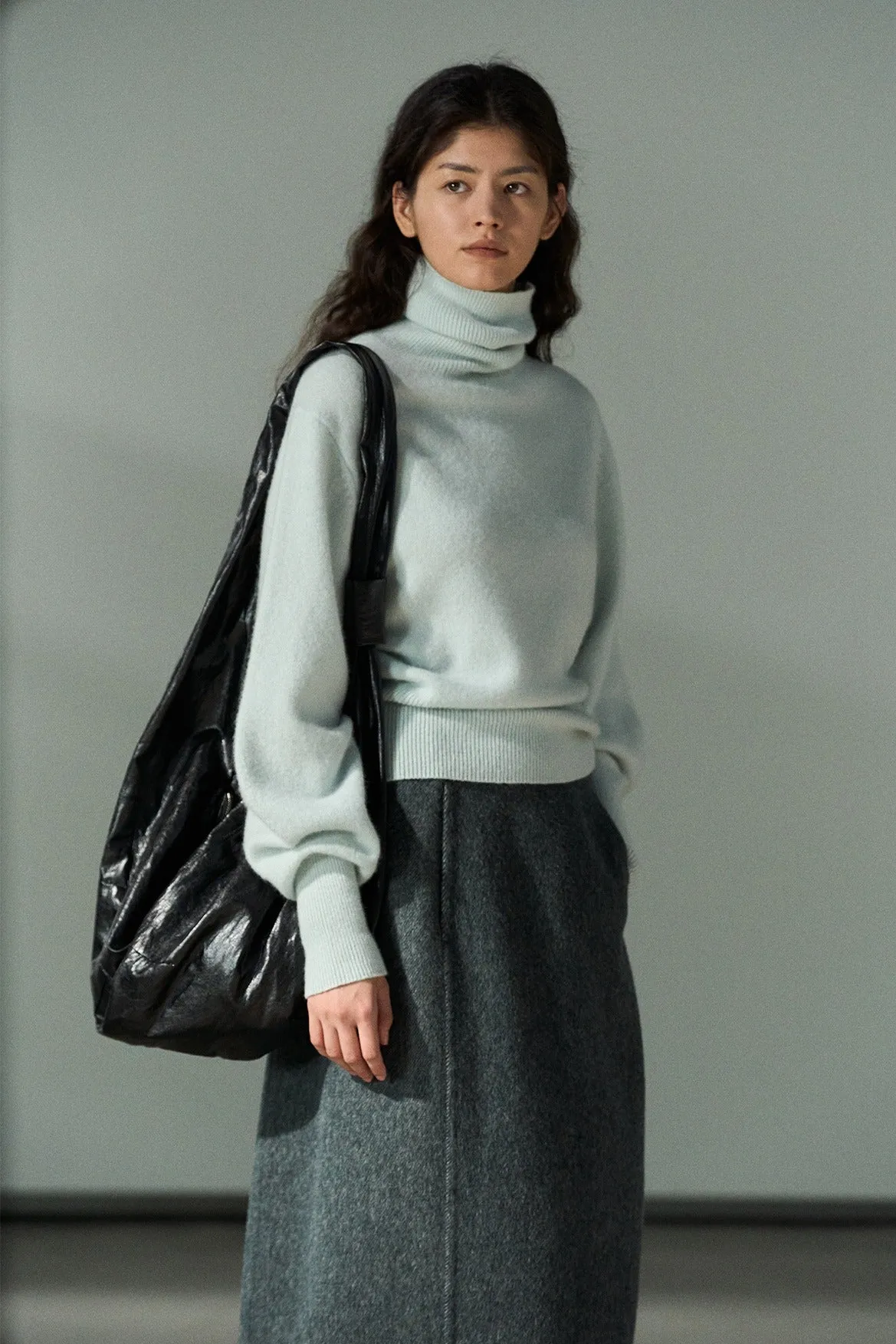 100% wool silhouetted high neck sweater | 6 color