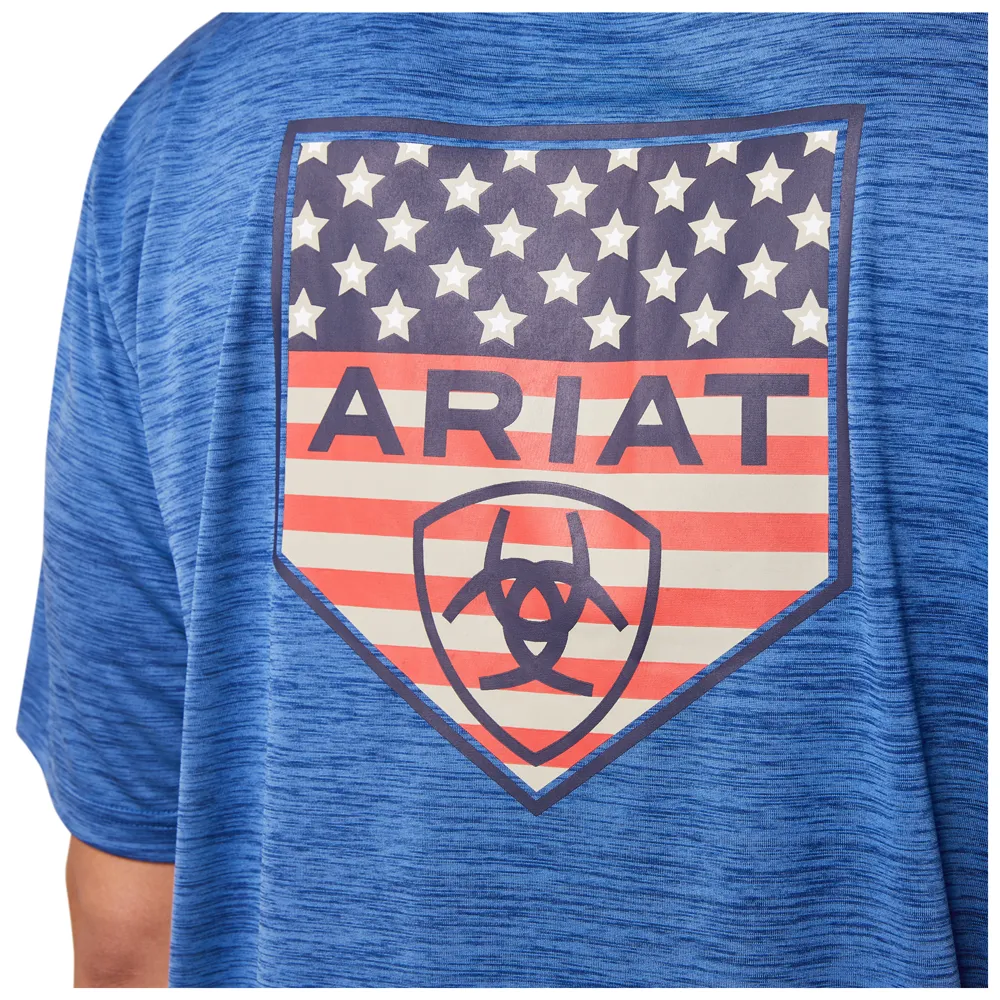 10043764 Men's Ariat Charger Shield Short Sleeve Tee - Monaco Blue