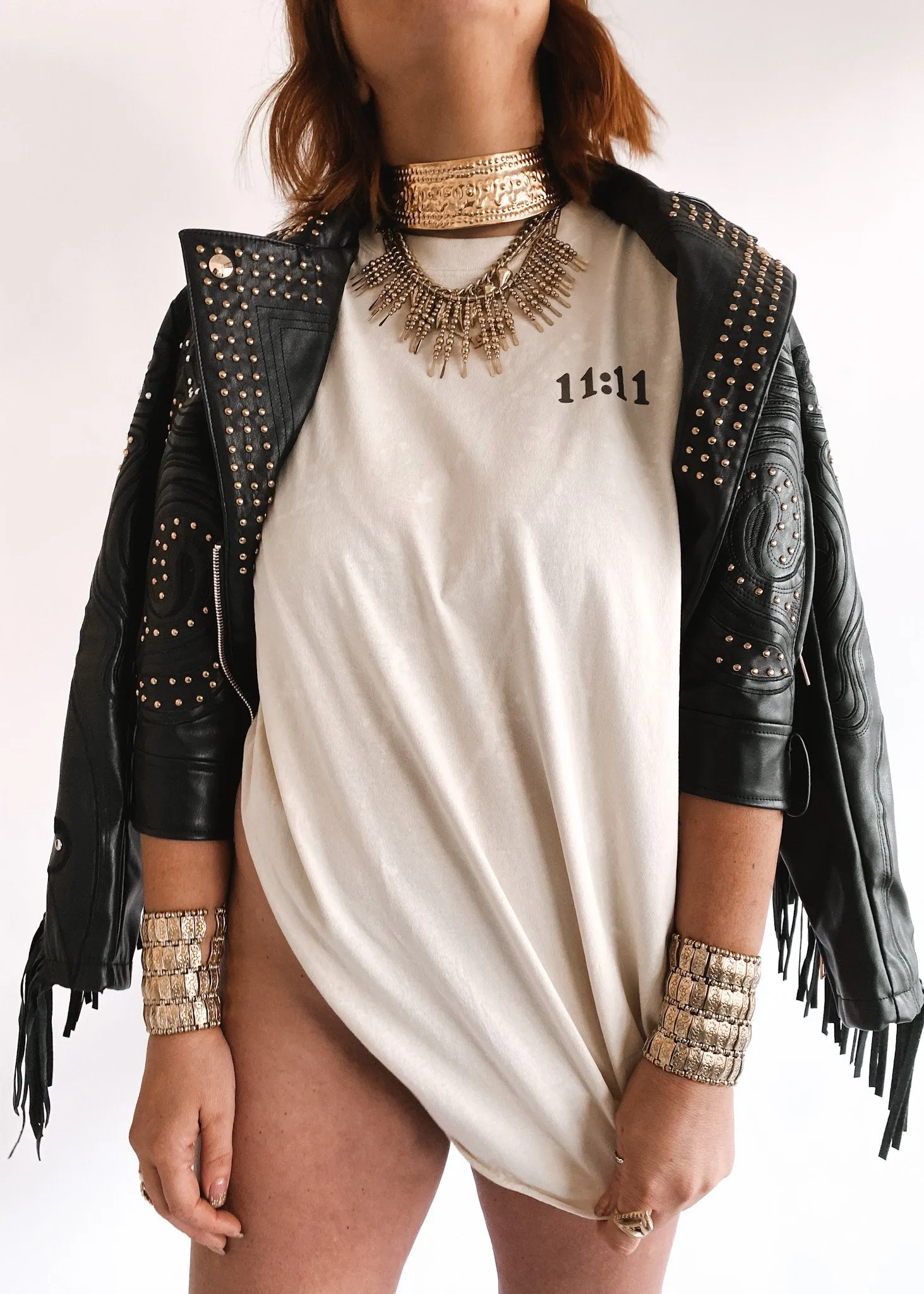 11:11 ANGEL NUMBERS BLEACHED OUT SIDE SLIT TEE