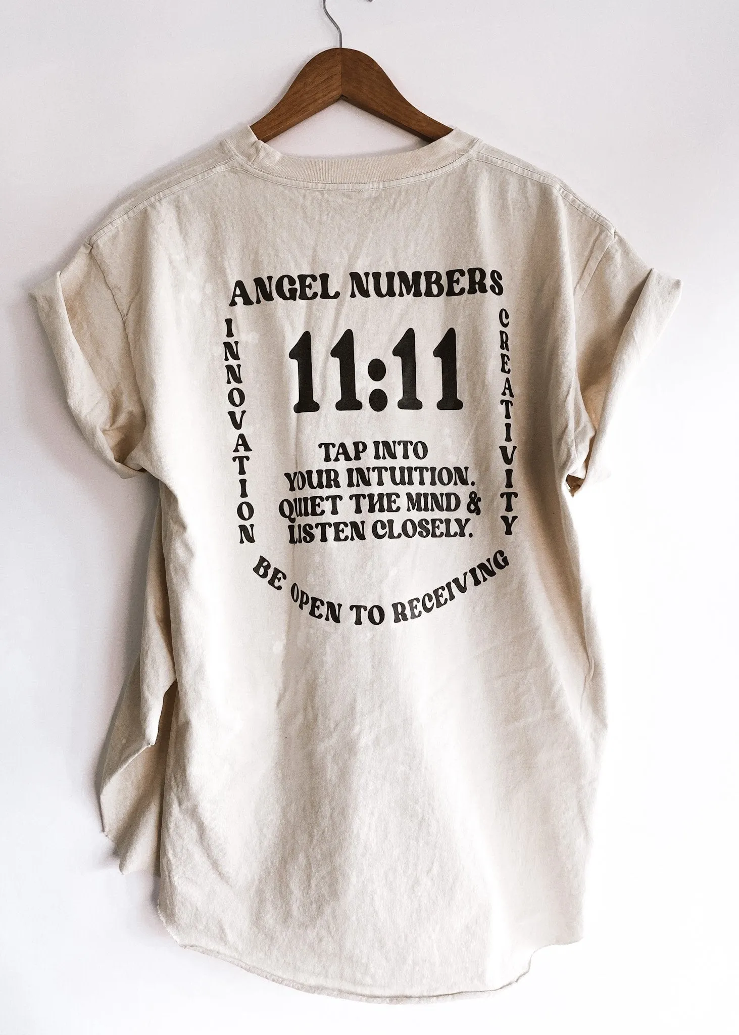 11:11 ANGEL NUMBERS BLEACHED OUT SIDE SLIT TEE
