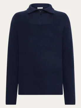 1/2 neck zip merino wool rib knit - Total Eclipse