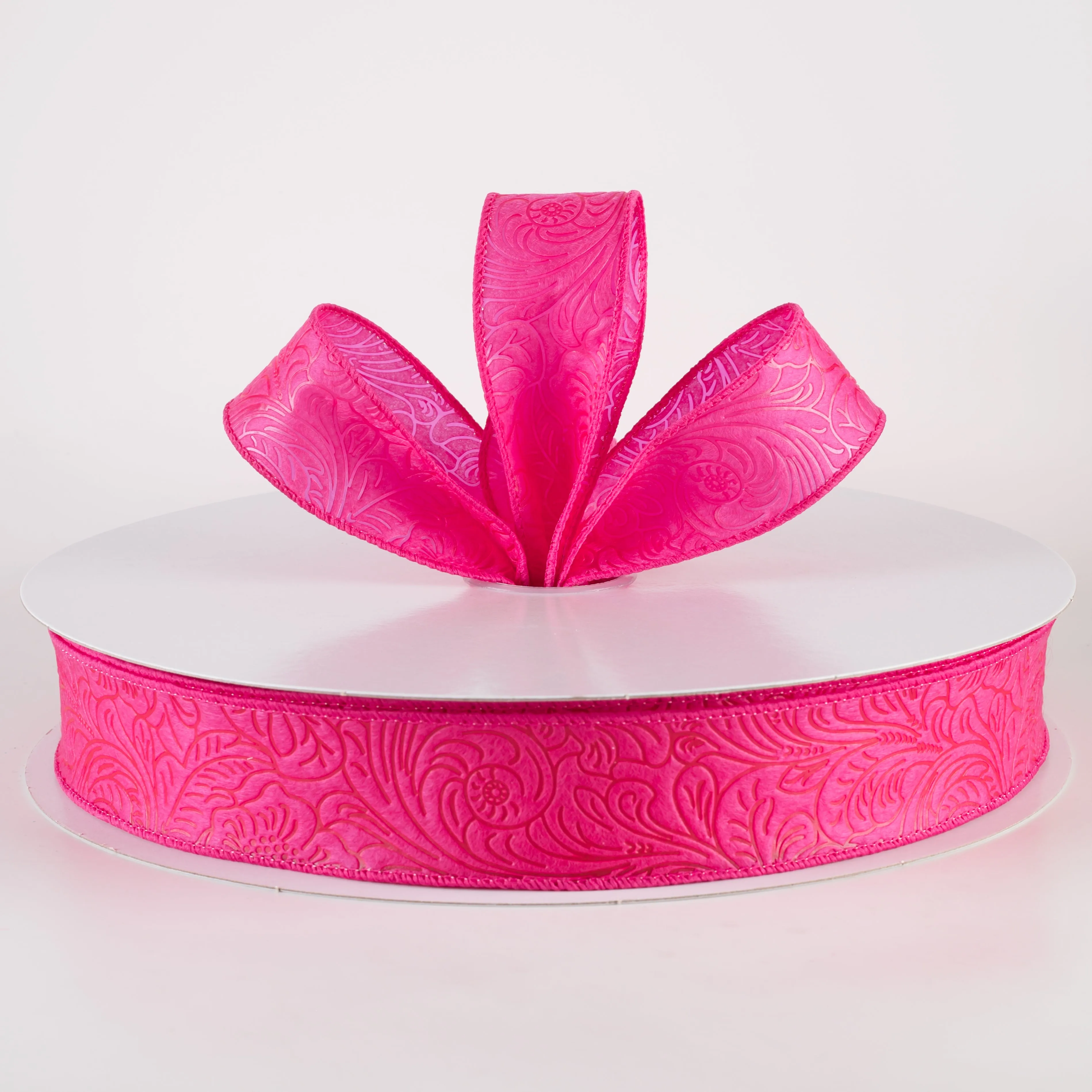 1.5" Embossed Flower Breeze Ribbon: Fuchsia Hot Pink (50 Yards)