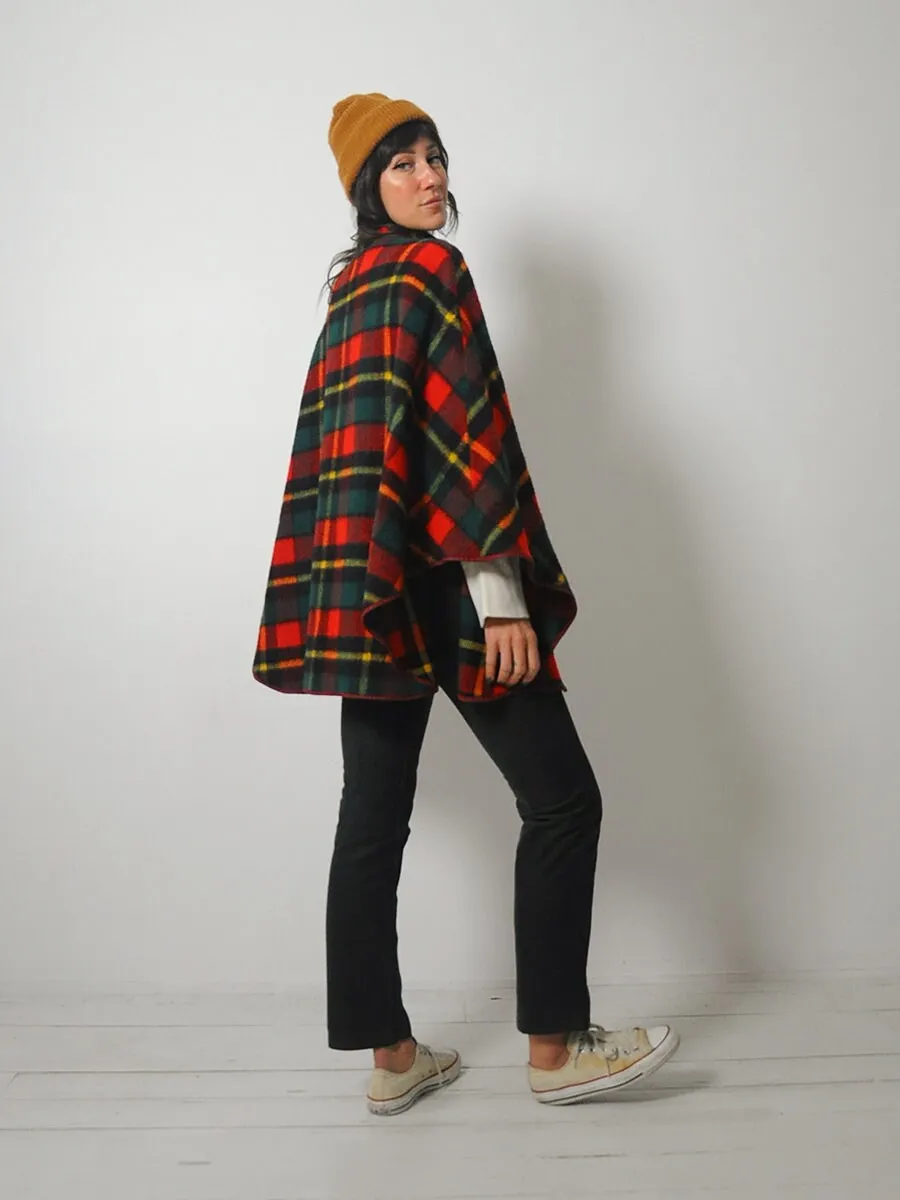 1960's Tartan Wool Plaid Cape