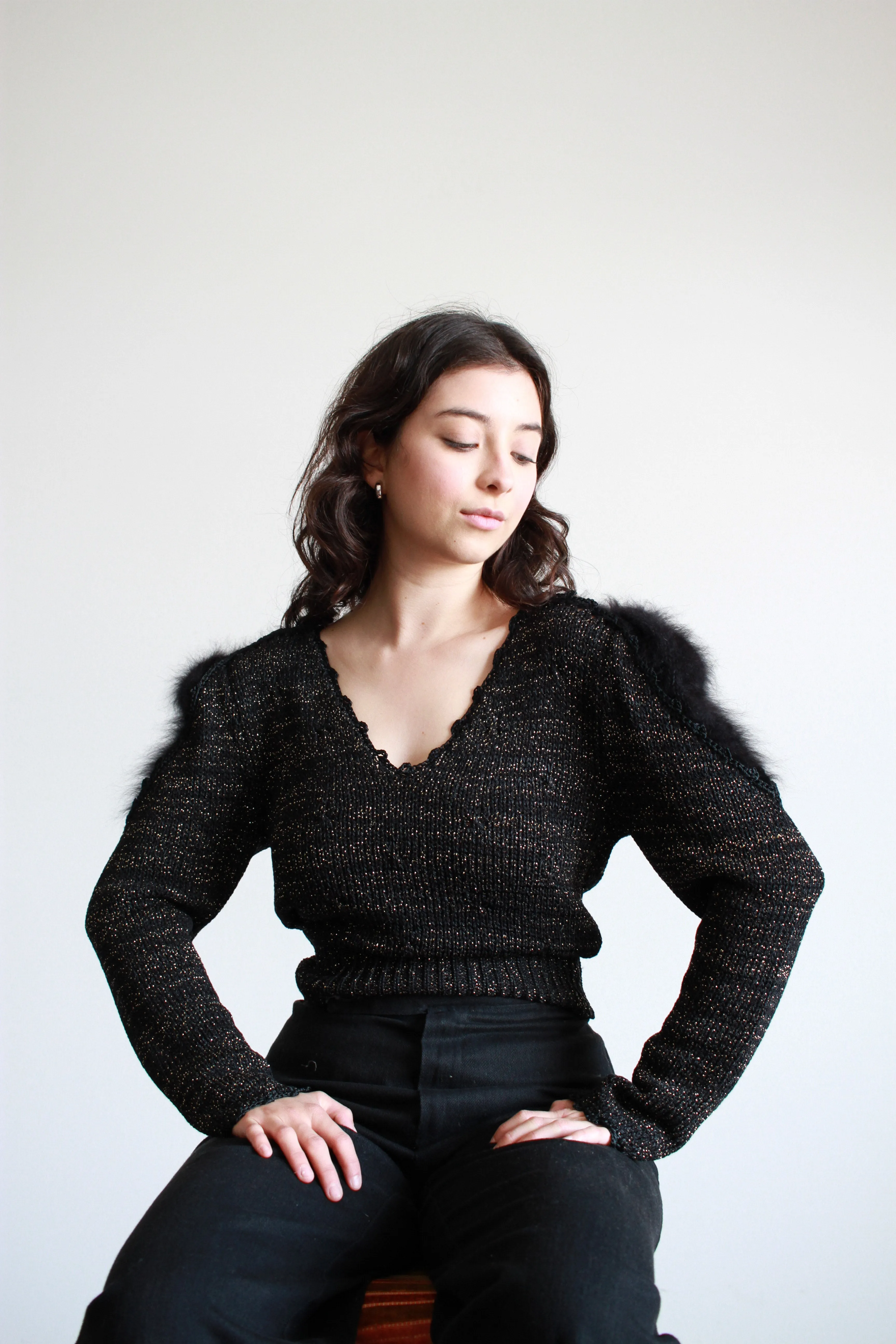 1980s Black Silk Angora Knit Sweater