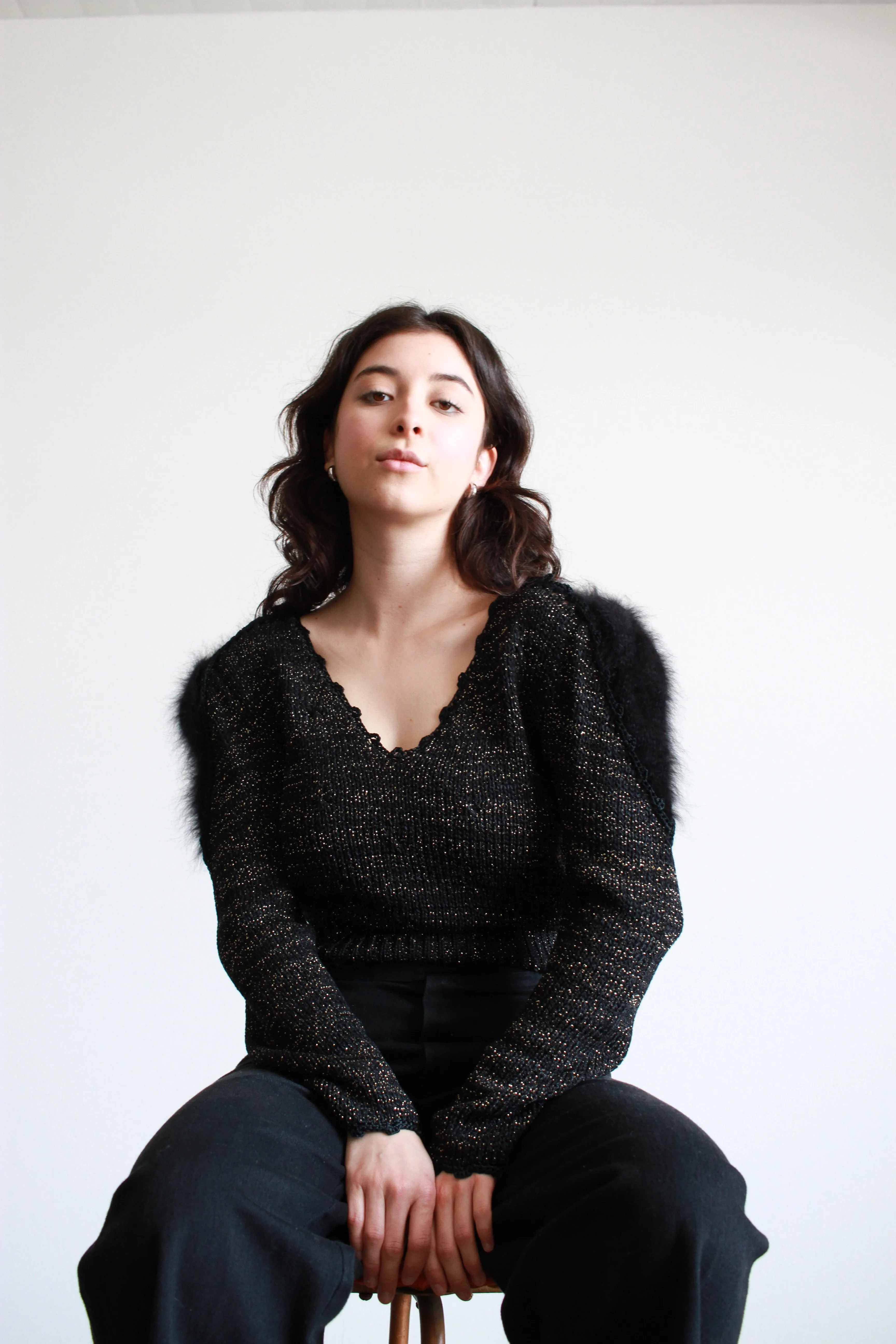 1980s Black Silk Angora Knit Sweater