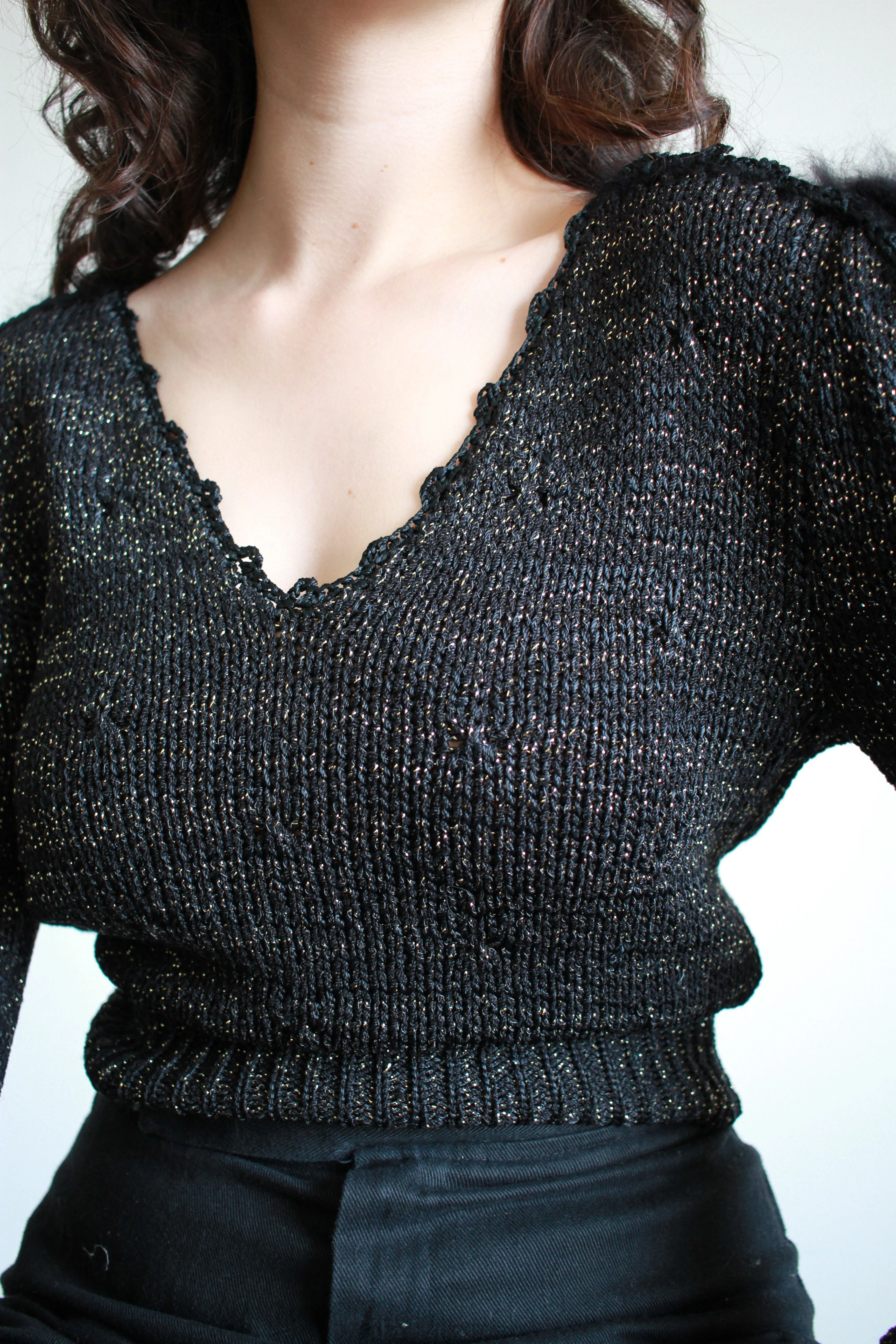 1980s Black Silk Angora Knit Sweater