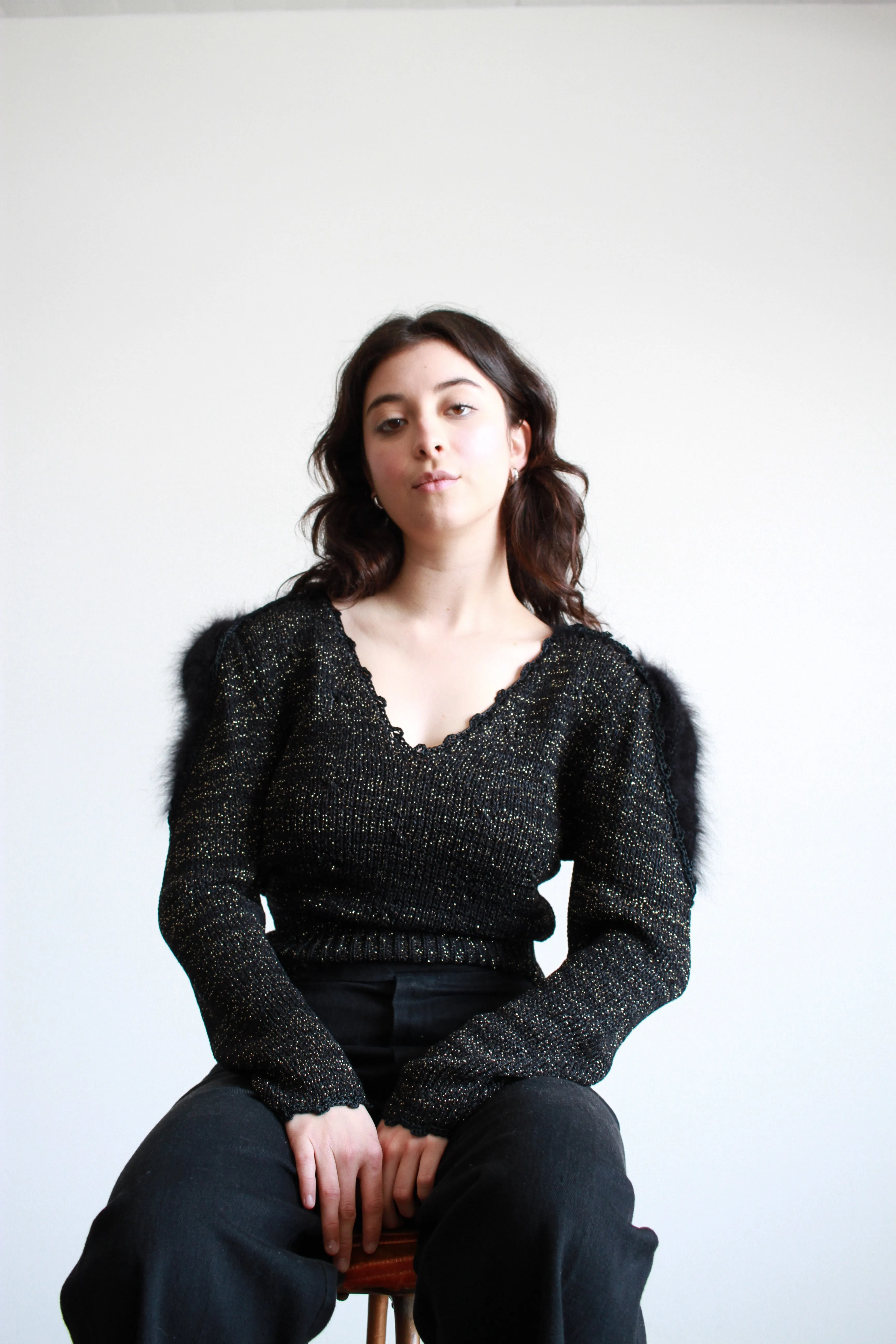 1980s Black Silk Angora Knit Sweater