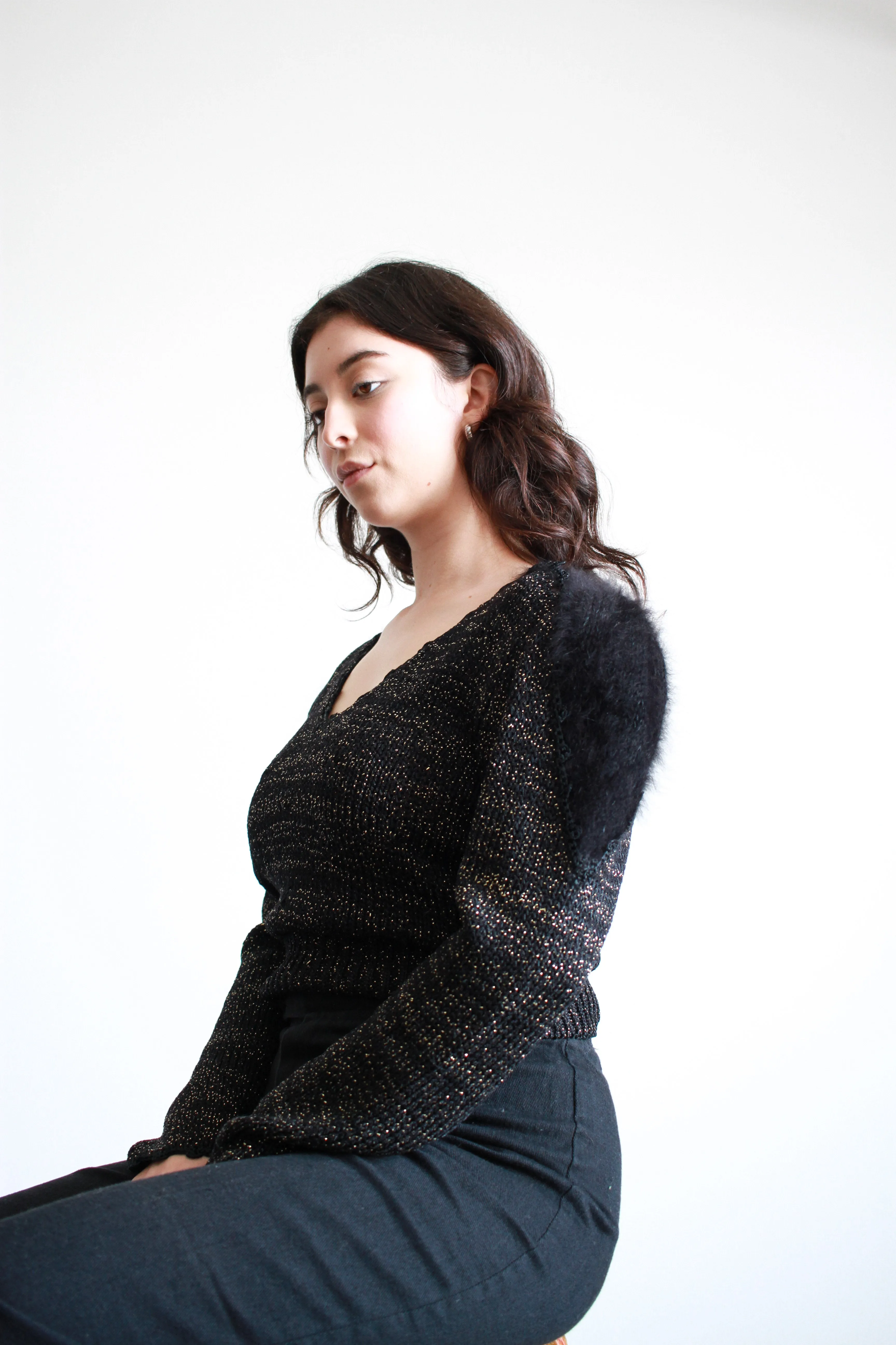 1980s Black Silk Angora Knit Sweater