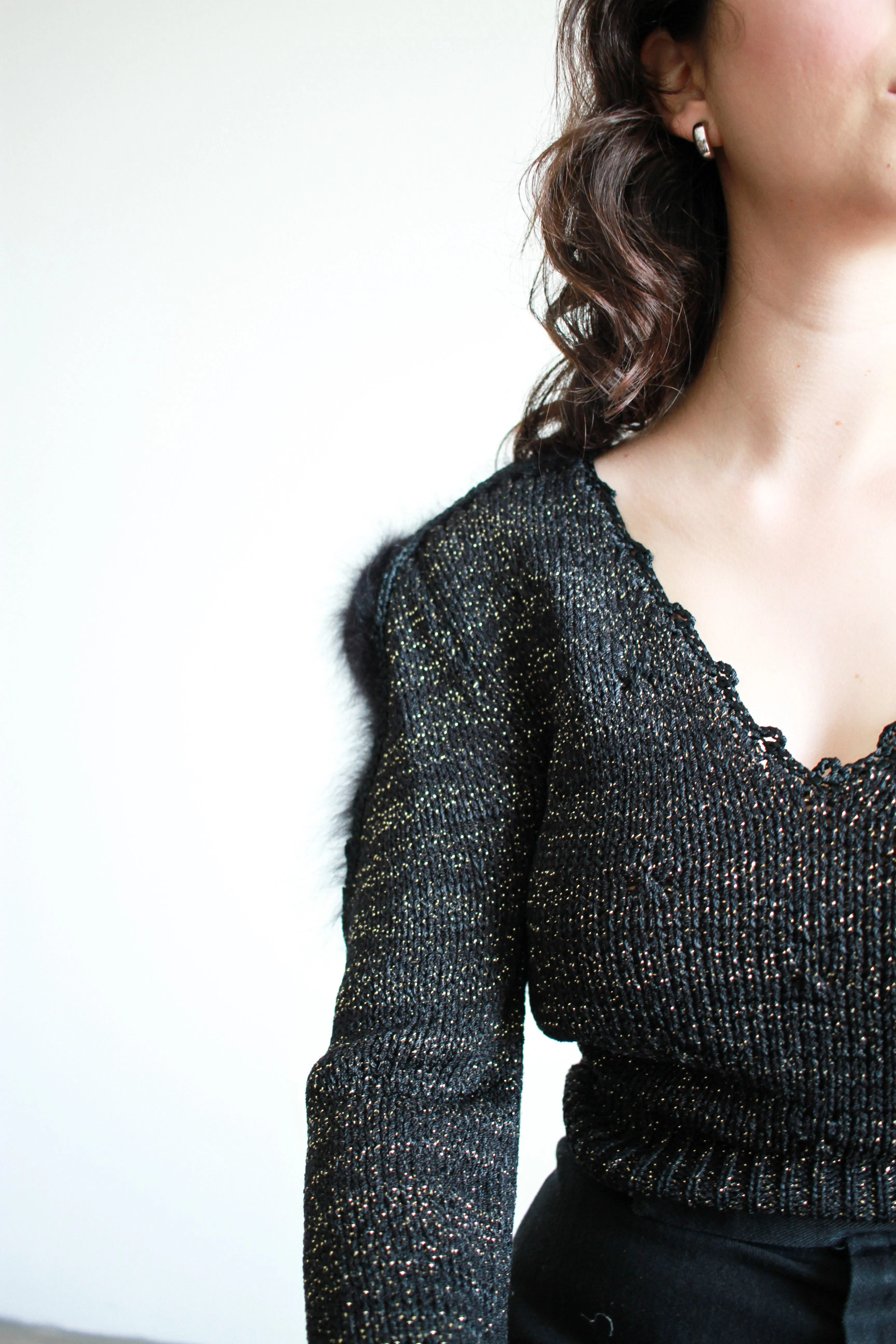 1980s Black Silk Angora Knit Sweater