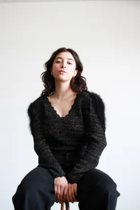 1980s Black Silk Angora Knit Sweater