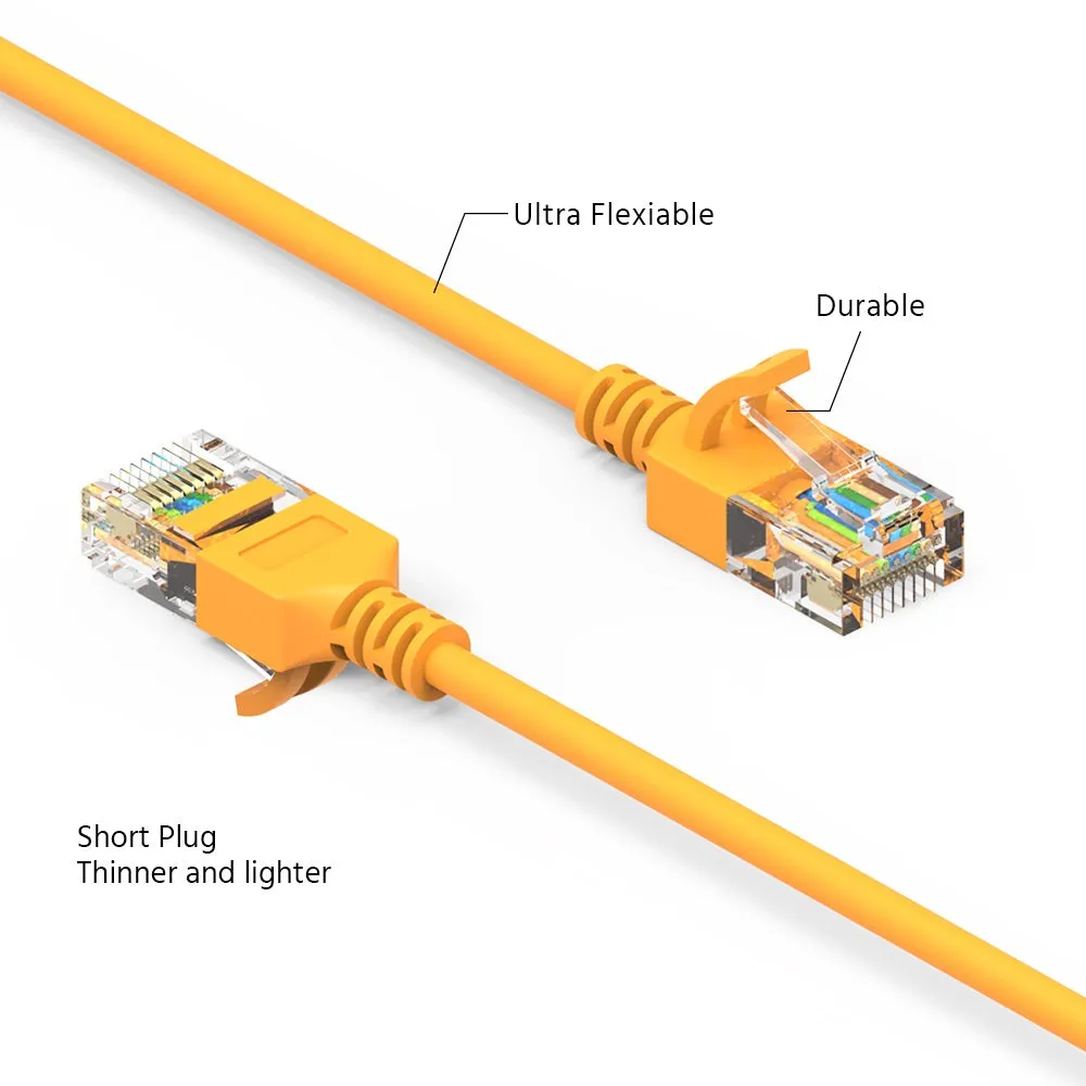 1Ft Cat6A UTP Slim Ethernet Network Booted Cable 28AWG Yellow