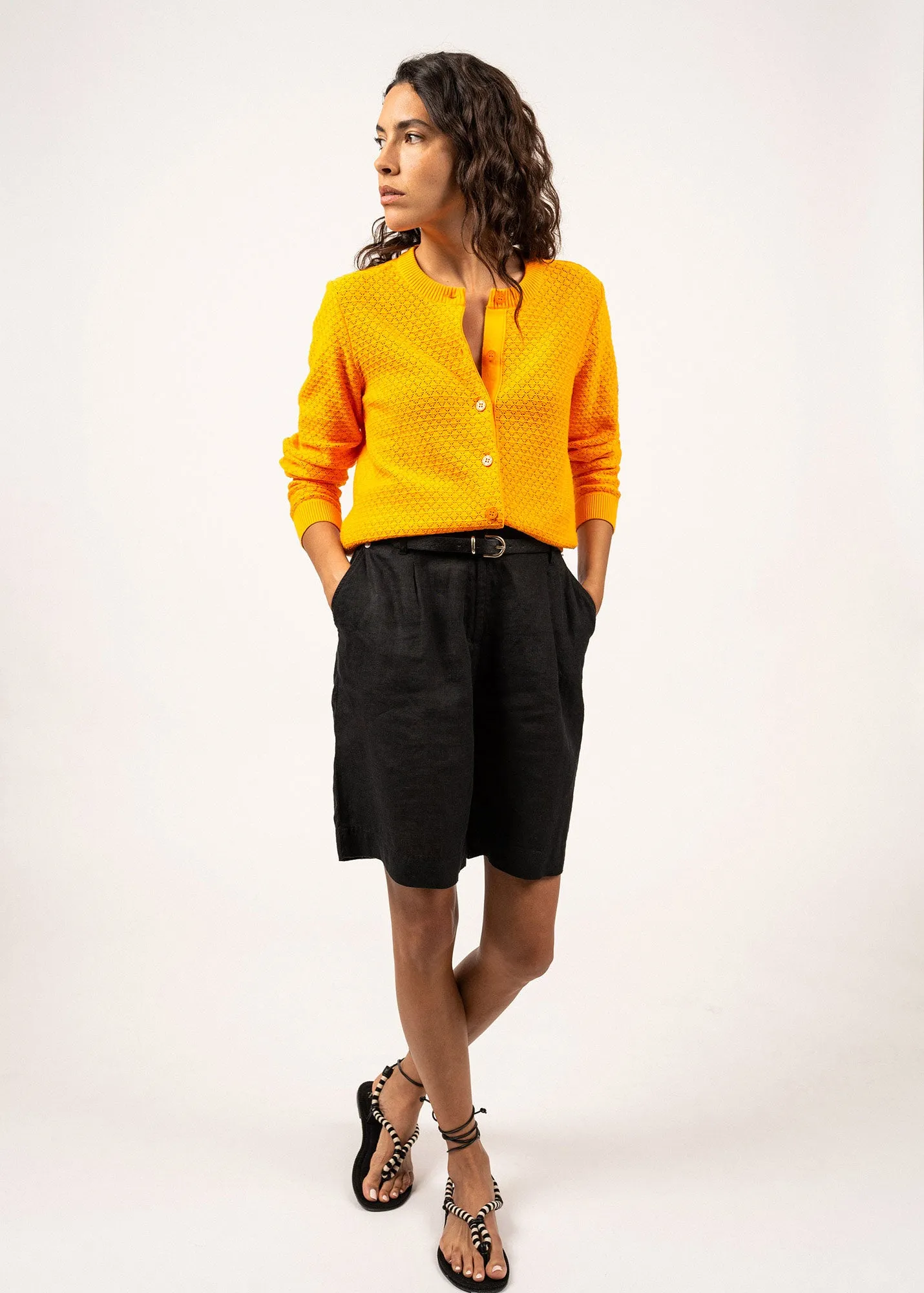 ALICANTE - Knit Cotton Cardigan (TANGERINE)