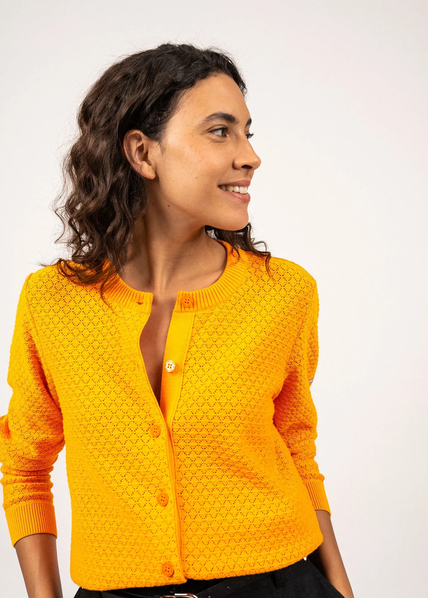 ALICANTE - Knit Cotton Cardigan (TANGERINE)