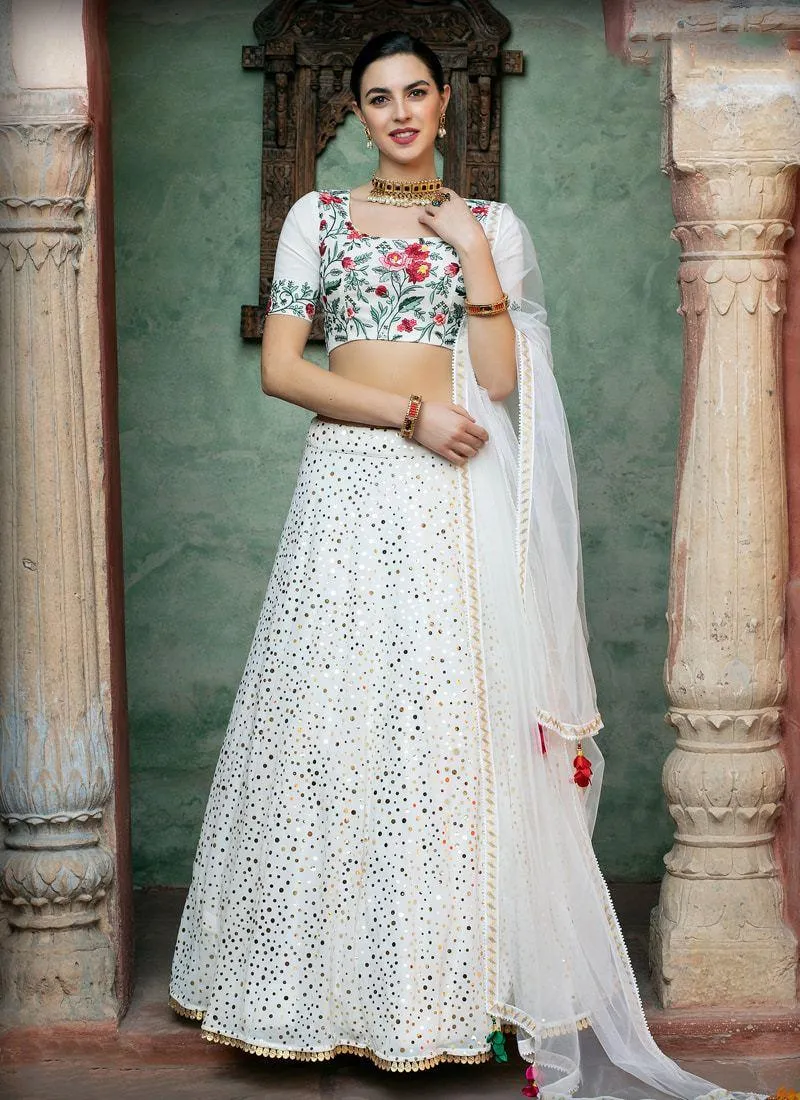 Alluring Georgette Material White Color Lehenga Choli