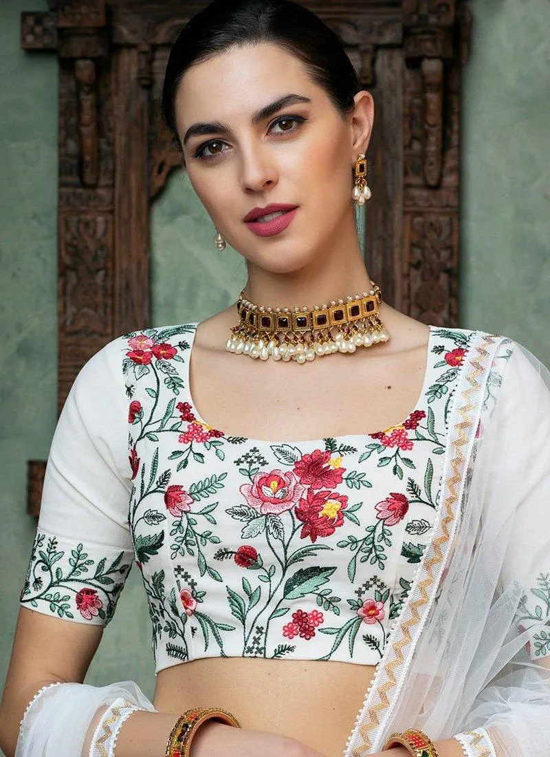 Alluring Georgette Material White Color Lehenga Choli