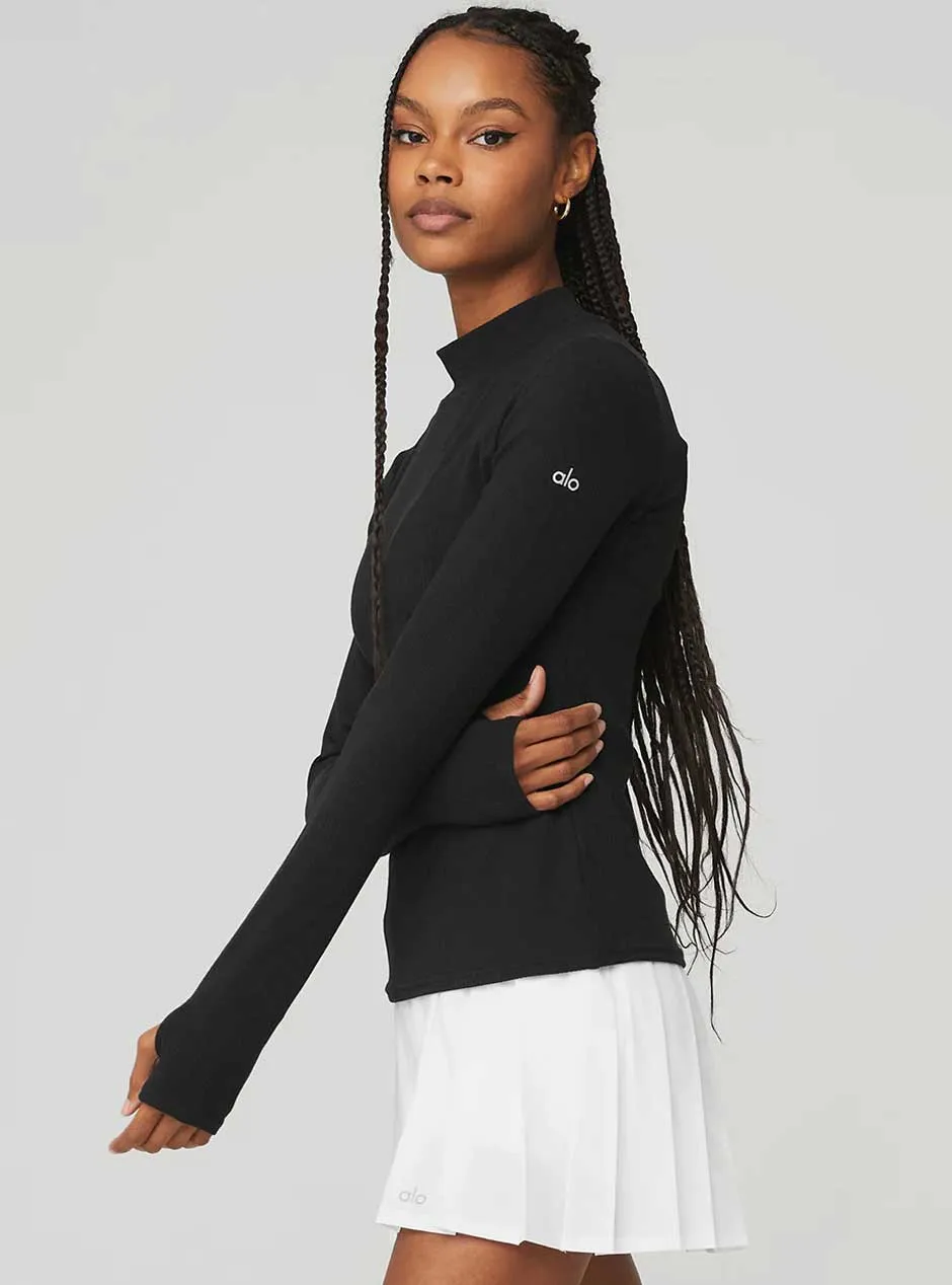 Alo Yoga Women's Wellness Ribbed Mock Neck Long Sleeve Shirt - Black