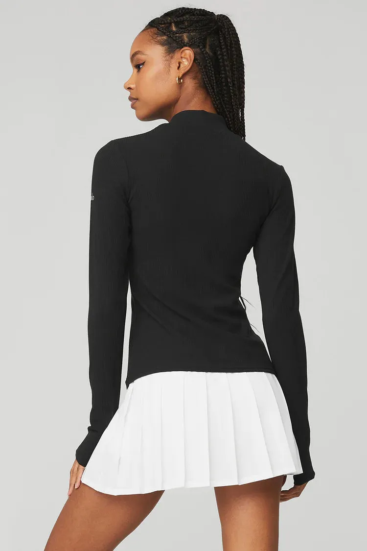 Alo Yoga Women's Wellness Ribbed Mock Neck Long Sleeve Shirt - Black