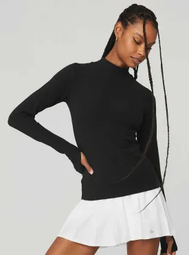 Alo Yoga Women's Wellness Ribbed Mock Neck Long Sleeve Shirt - Black