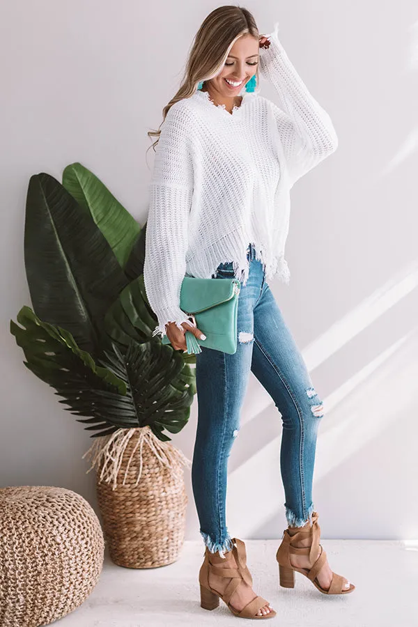 Always Fashionably Late Knitted Hoodie In White
