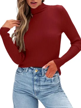 Anbech Womens Turtleneck Sweaters Long Sleeve Ribbed Fitted Basic Layering Knit Tops
