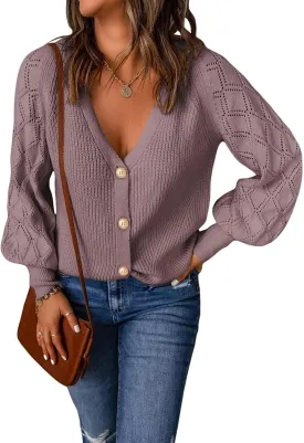 Astylish Women Long Sleeve Open Front Knit Button Down Cardigan Sweaters