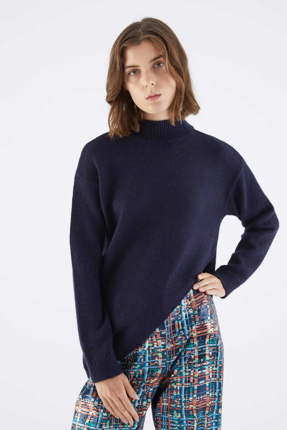 Asymmetric Sweater Navy Blue