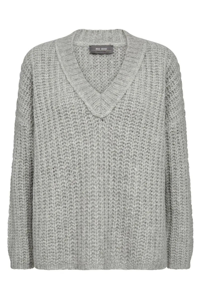 Augie V-Neck Knit | Grey Melange | Strik fra Mos Mosh