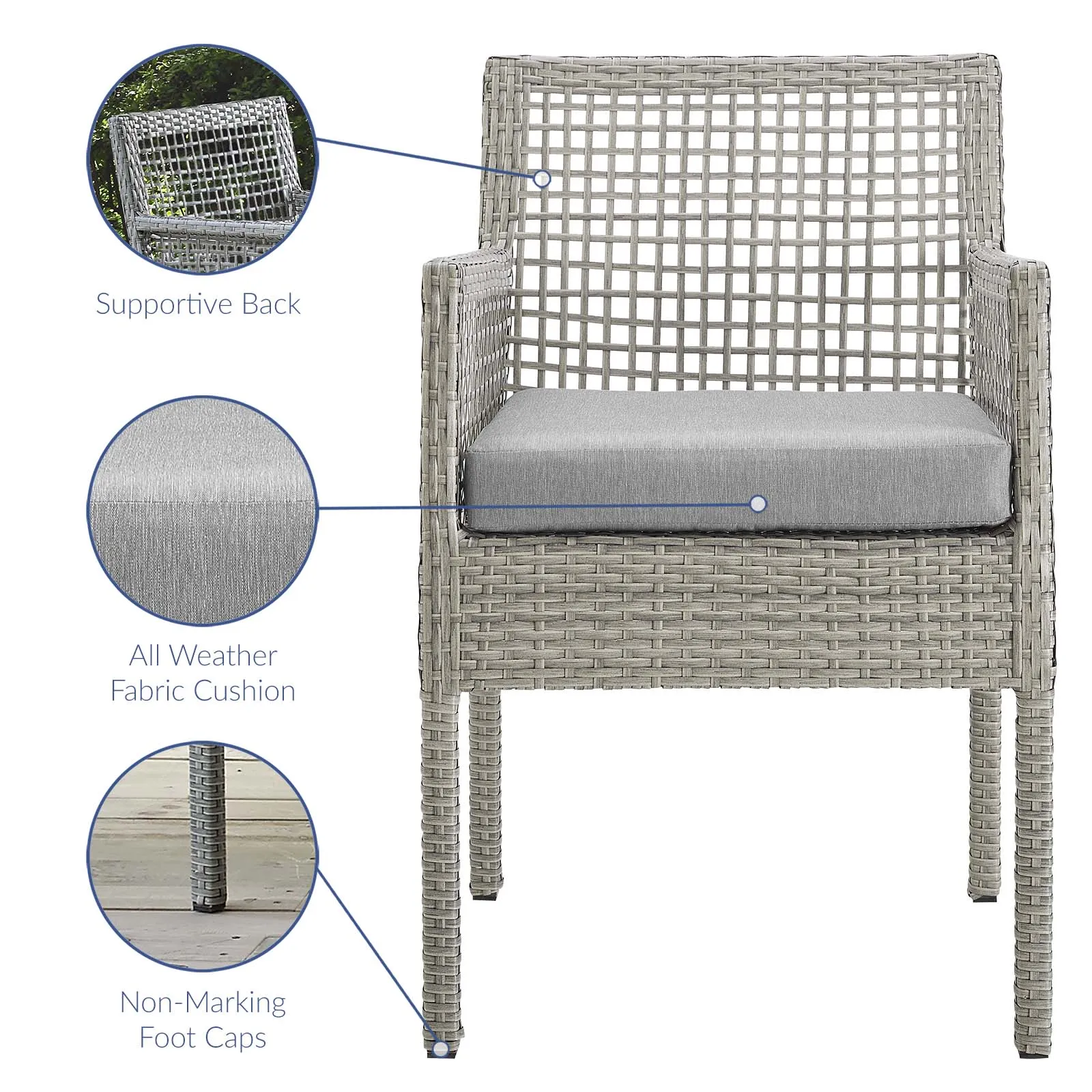 Aura Dining Armchair Outdoor Patio Wicker Rattan Set of 2 by Modway