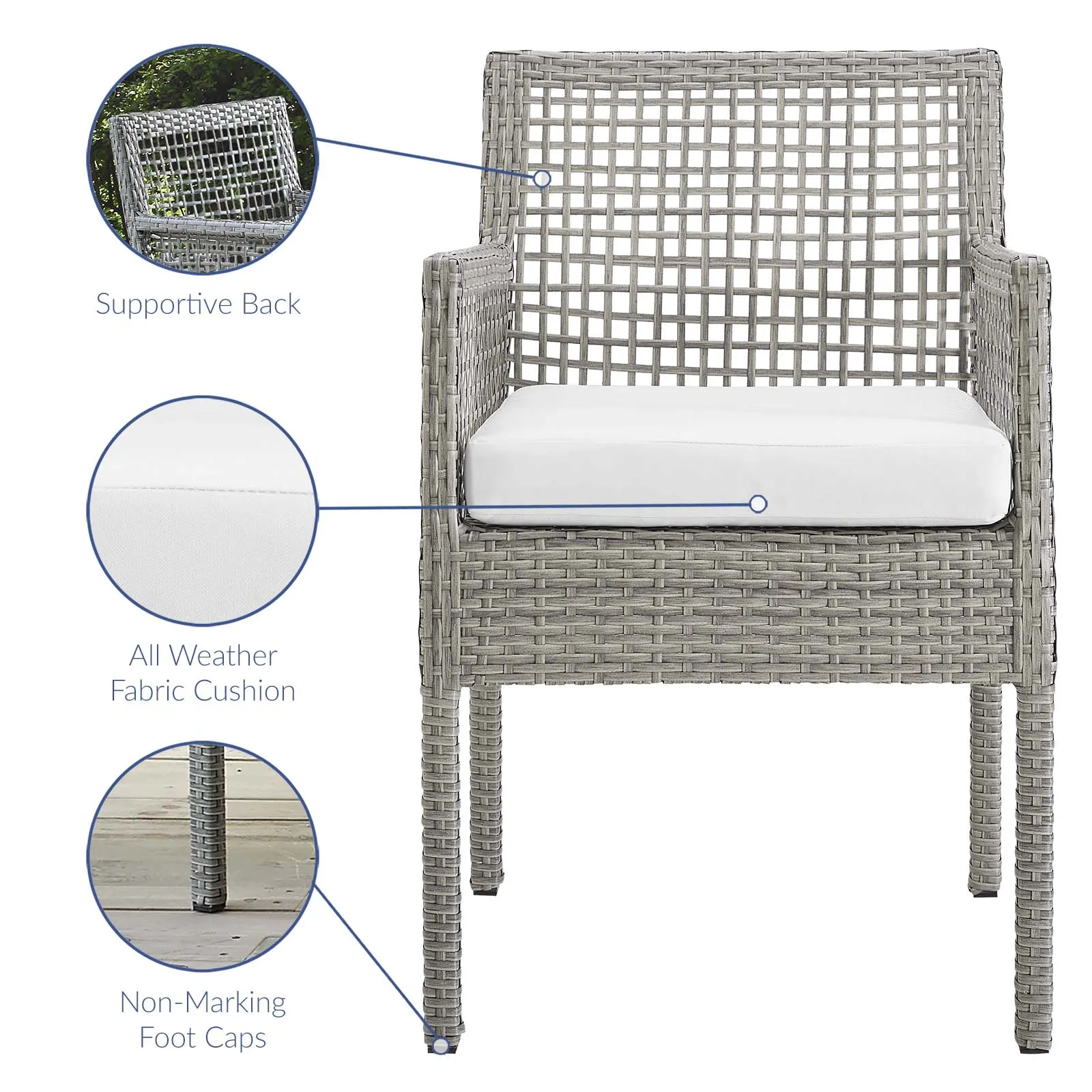Aura Dining Armchair Outdoor Patio Wicker Rattan Set of 2 by Modway
