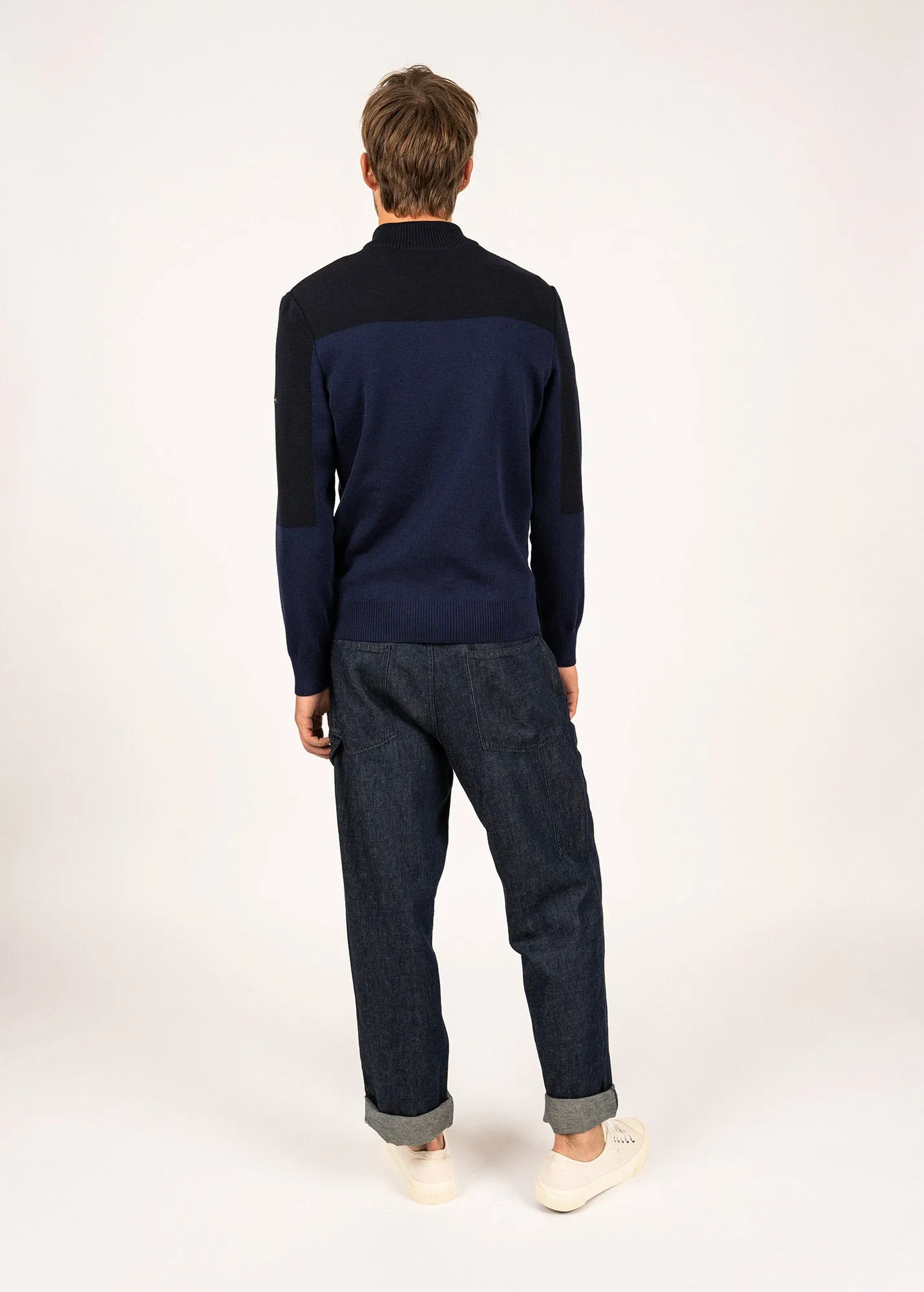 BAYEUX - Quarter Zip Sweater | 100% Wool (DARK BLUE / NAVY / NEON ORANGE)