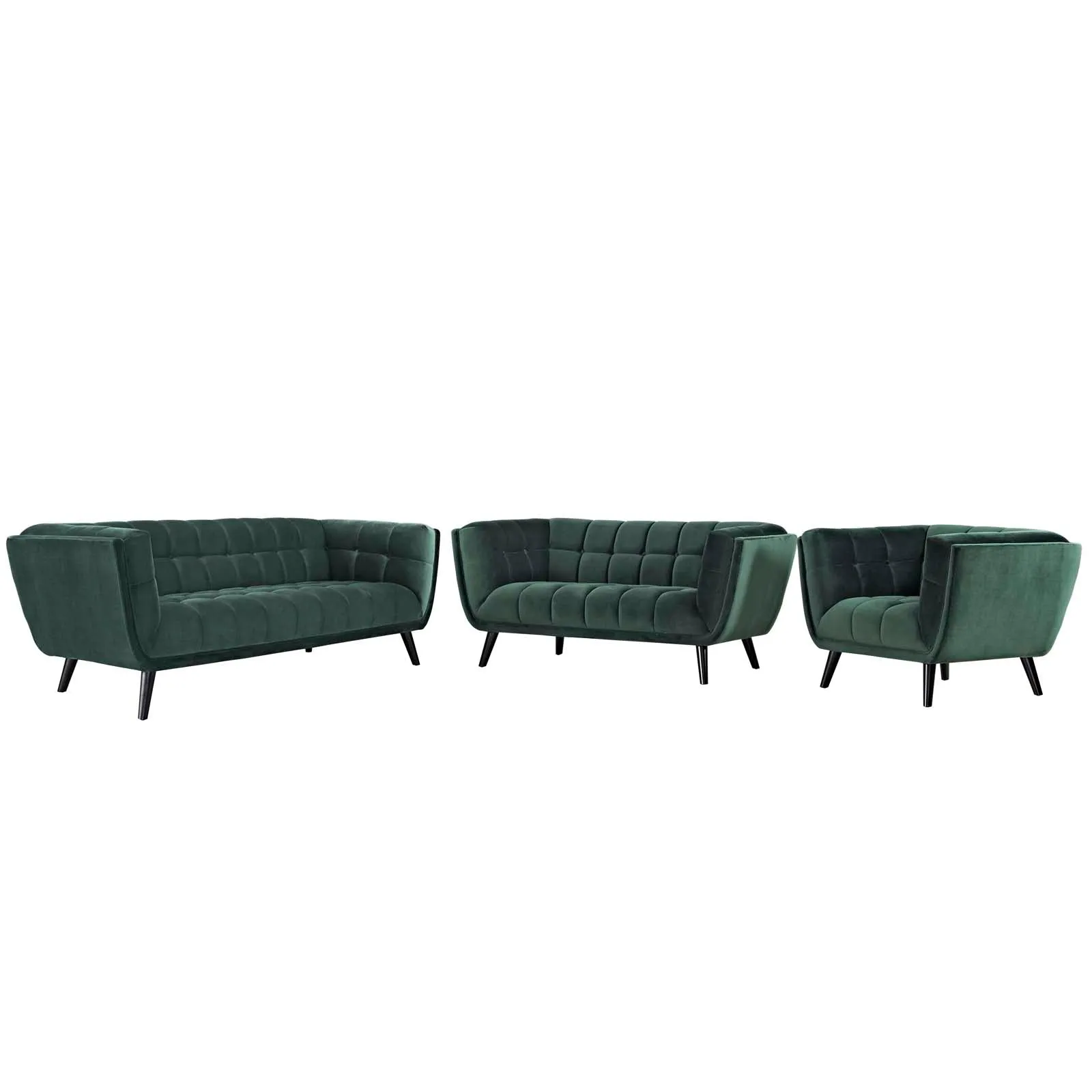 Bestow 3 Piece Performance Velvet Sofa Loveseat and Armchair Set by Modway