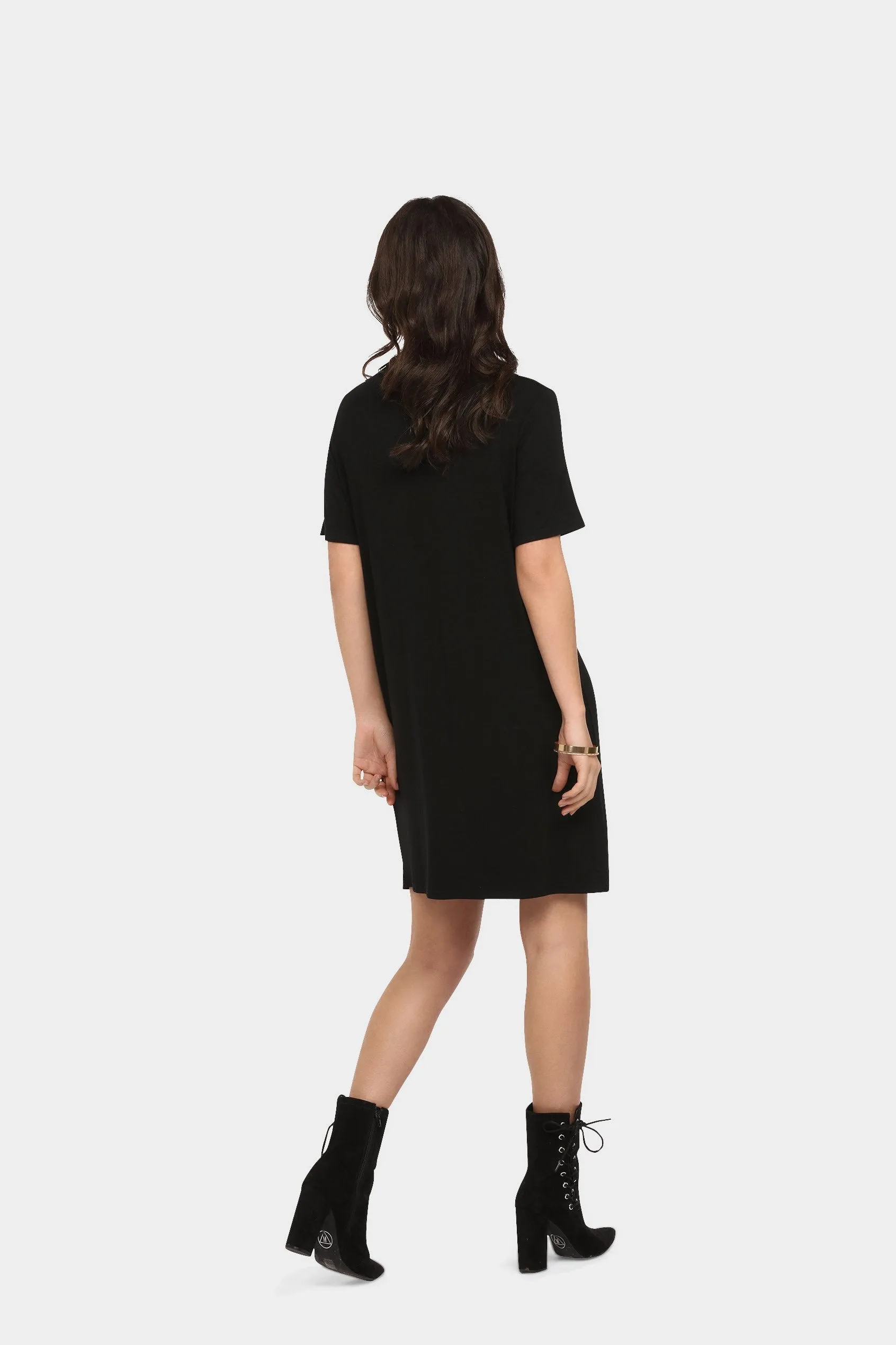 Black Printed Eyelet Tunic Dress