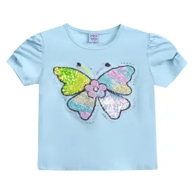 Blue Butterfly Applique T-Shirt