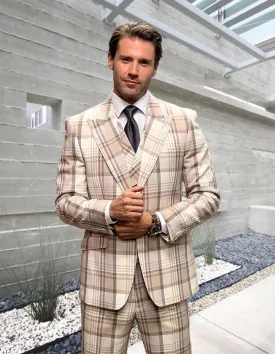 BOTEGA 3 PC TAN PLAID MODERN FIT SUIT