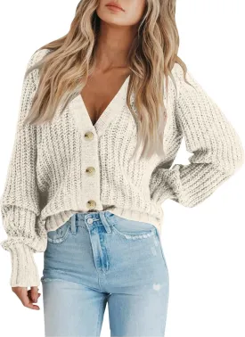 Button Up Sweaters for Woman Lightweight Cable Knit Cardigan Sweater V Neck Casual Chunky Knit Coat Fall Clothes