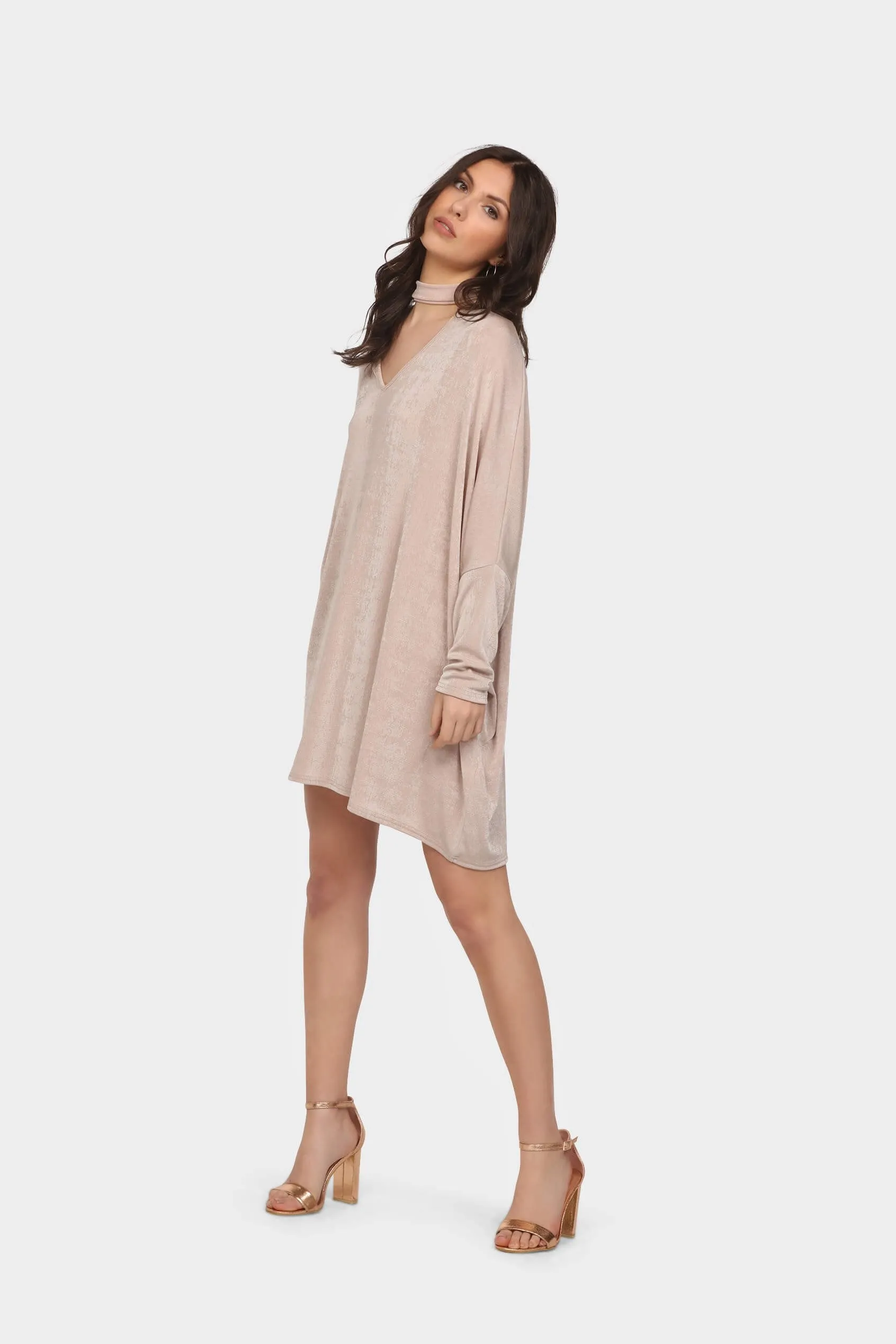 Champagne V Neck Tunic With Choker