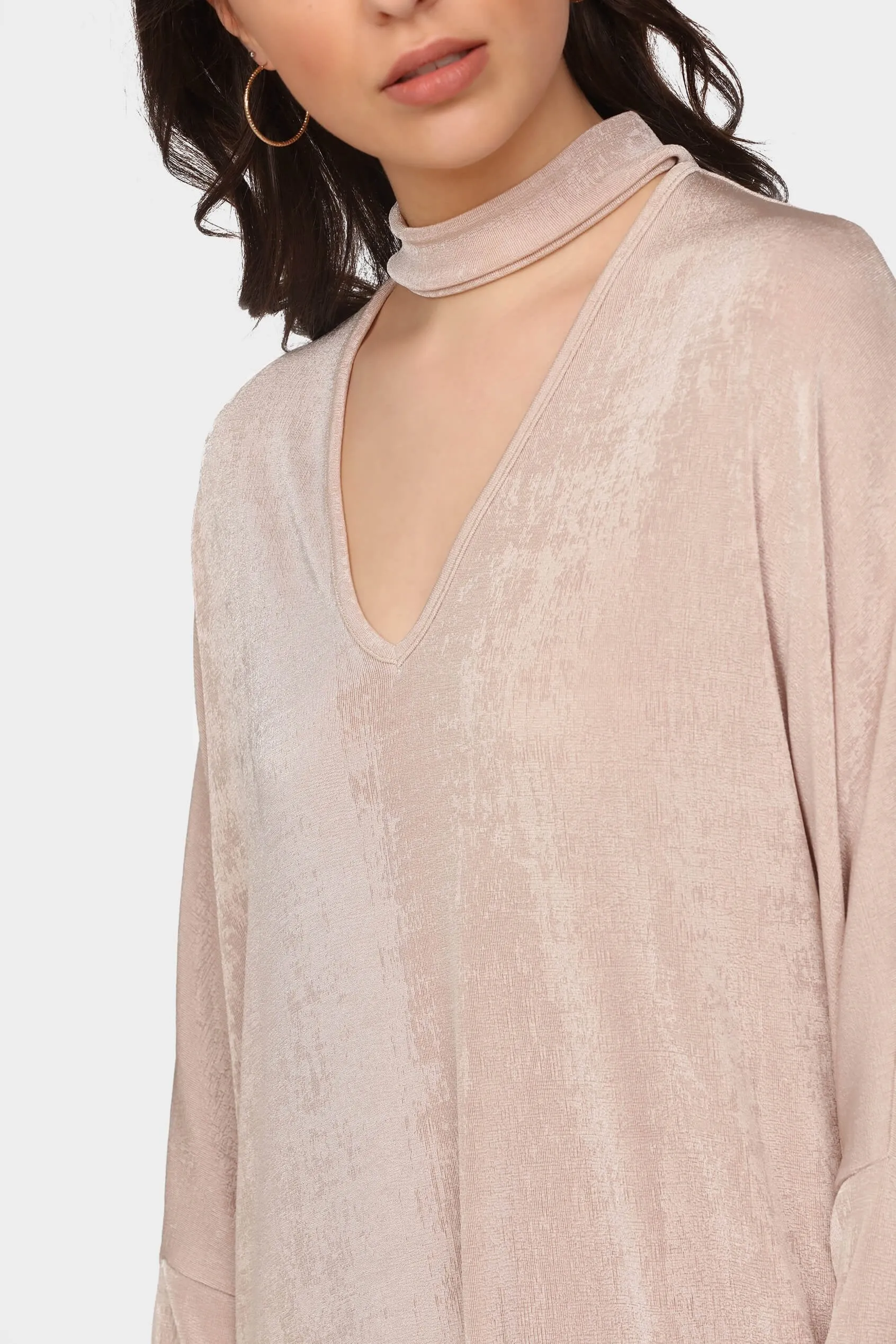 Champagne V Neck Tunic With Choker