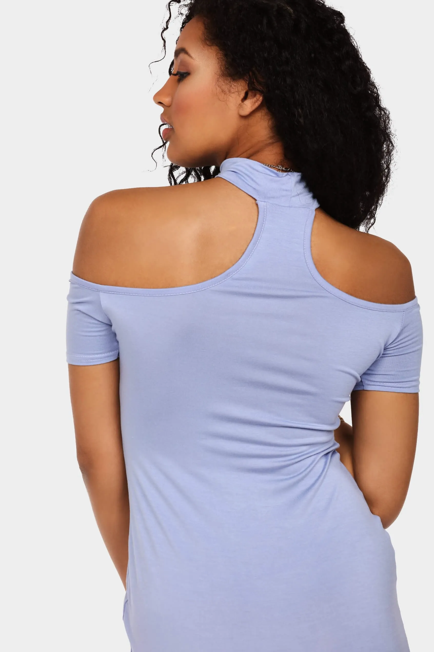 China-Blue Off Shoulder Cap Sleeve Midi Dress