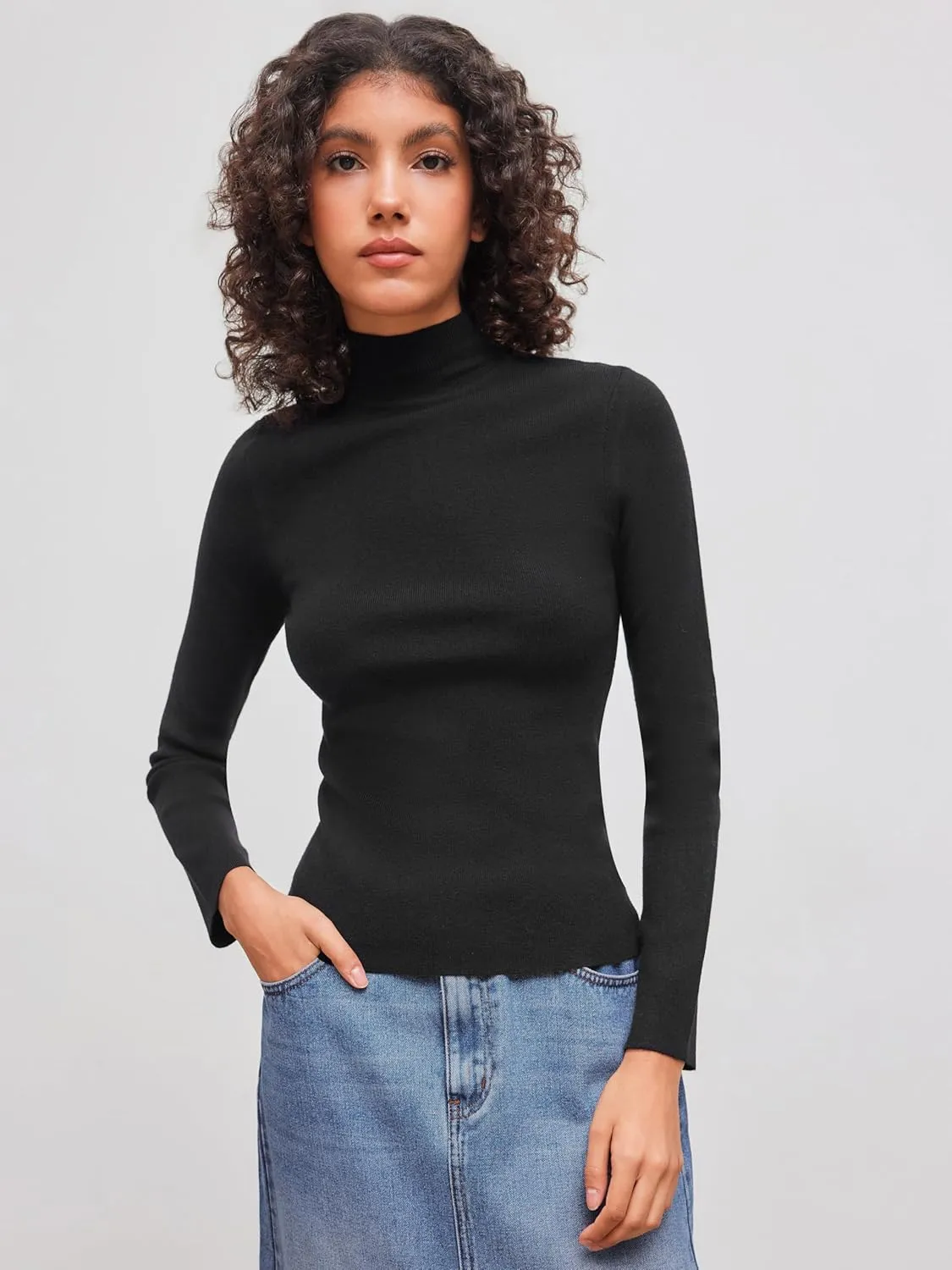 CIDER Womens Mock Turtleneck Tops Long Sleeve High Neck Knit Solid T Shirts Sweaters