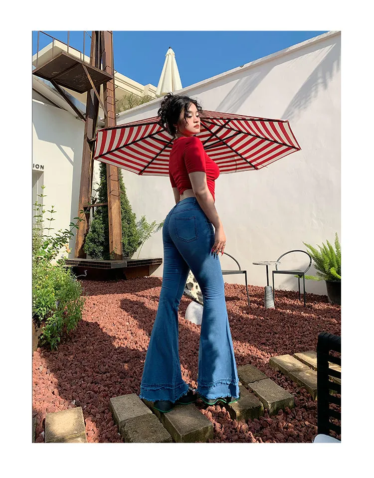 Coco Blue Long Flare Denim Jeans Pants