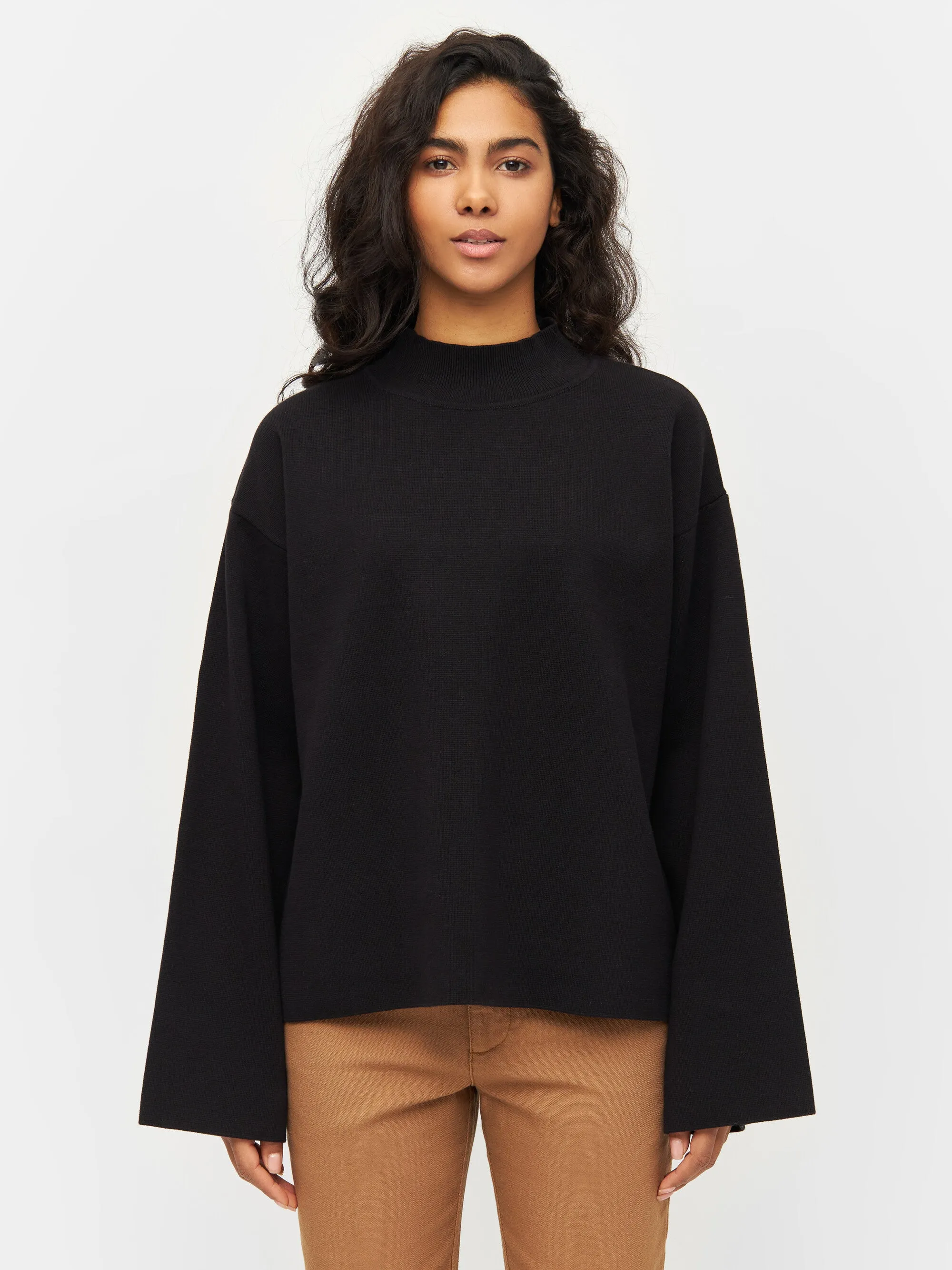 Cotton high neck knit - Black Jet
