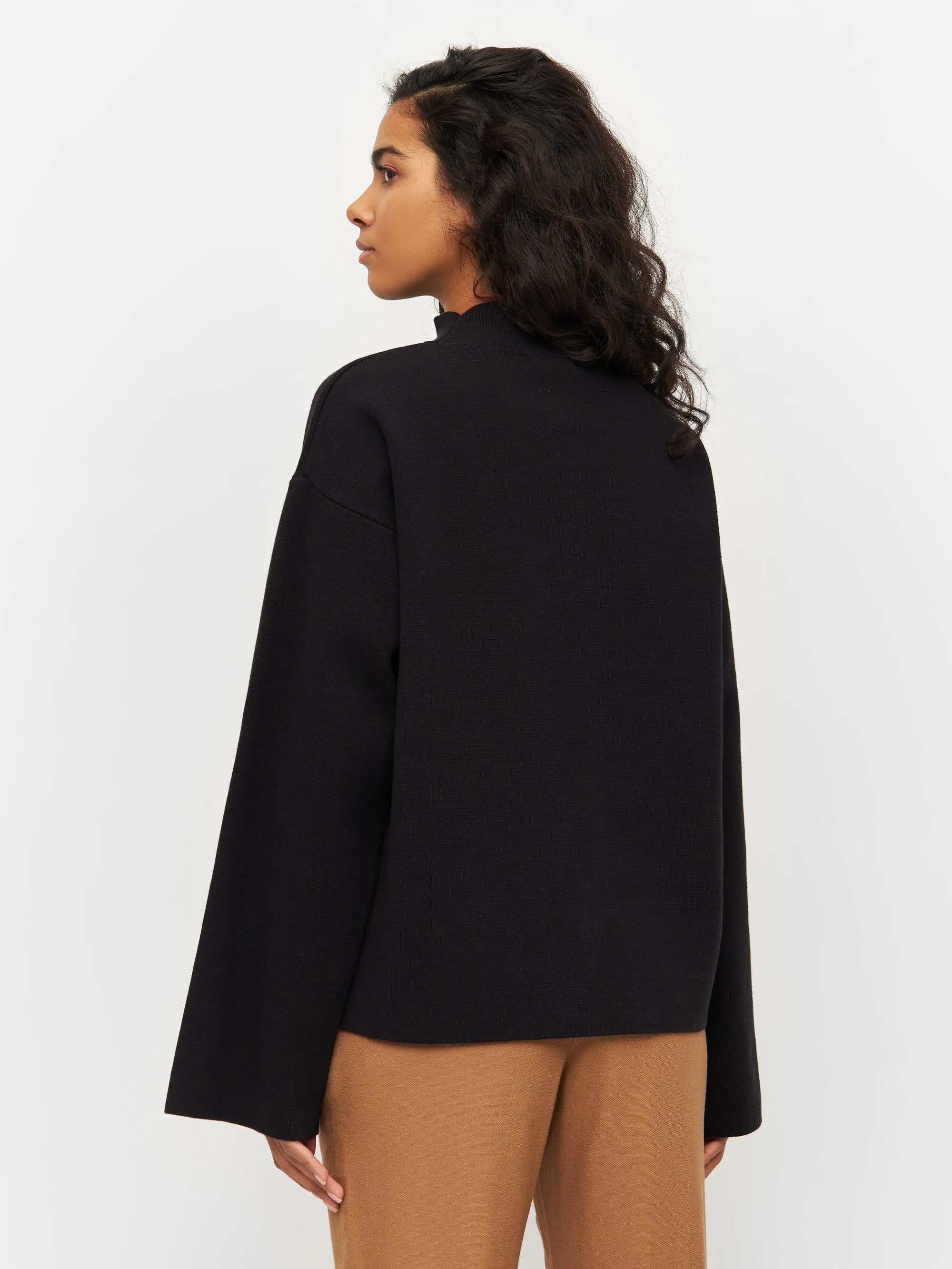 Cotton high neck knit - Black Jet