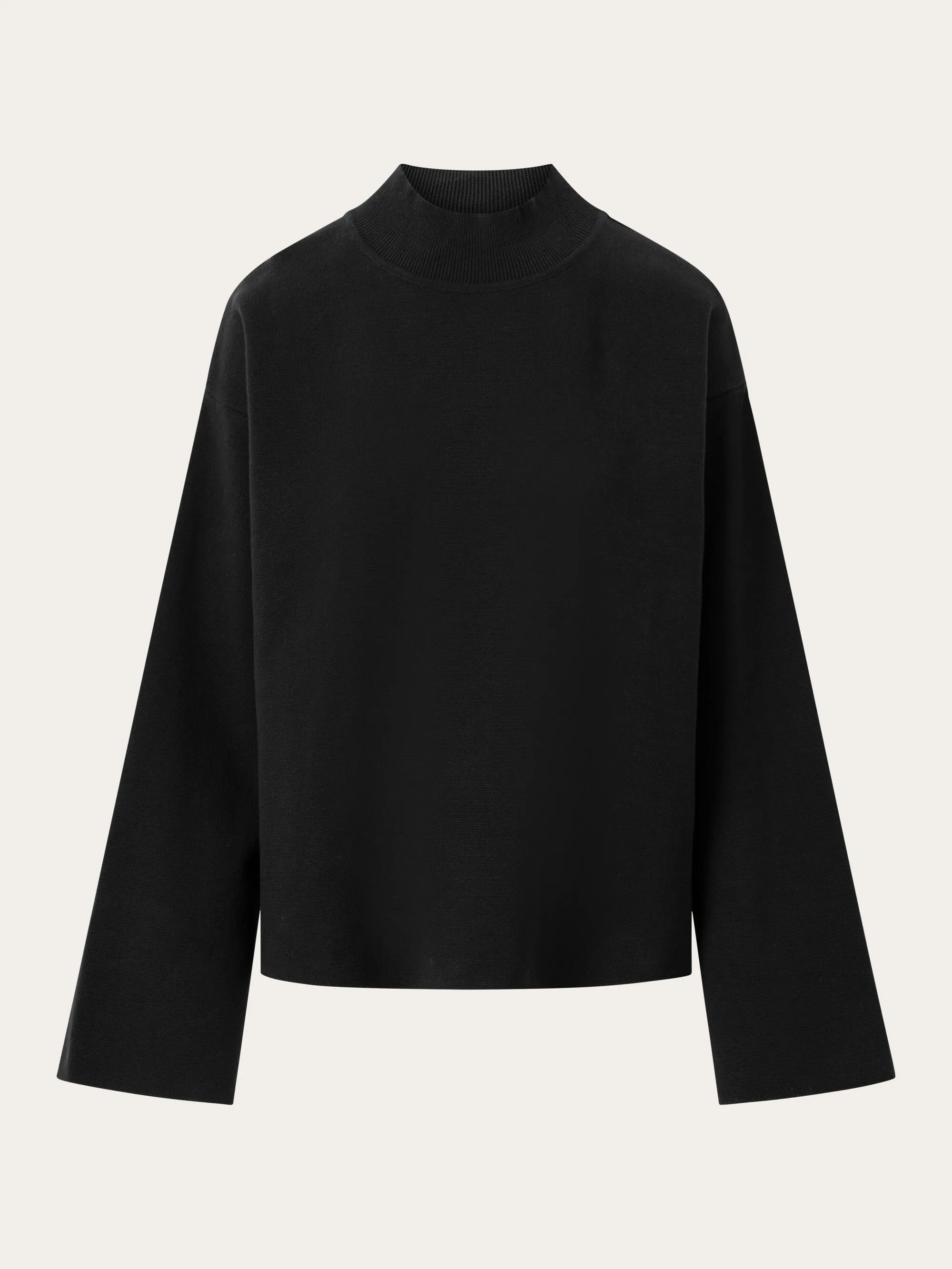 Cotton high neck knit - Black Jet