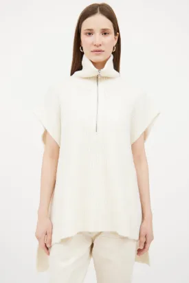 Cream Wool Blend Ribbed Zip Sweater