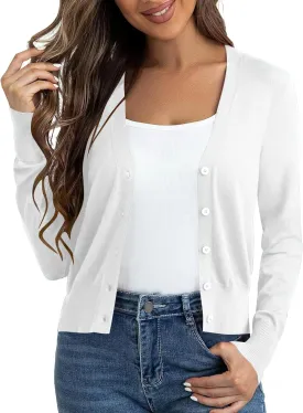 Cropped Cardigan Sweaters for Women Long Sleeve Button Down Open Front Bolero Shrugs for Dresses, S-XL