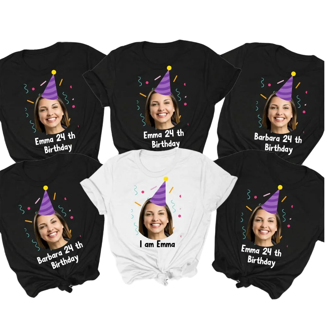 Custom Birthday T-Shirts for Group, Personalized Photo Shirt, Birthday Name and Age Tee, Party Favor Shirts