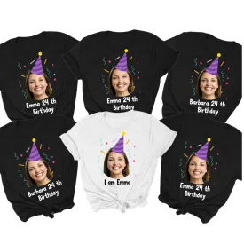 Custom Birthday T-Shirts for Group, Personalized Photo Shirt, Birthday Name and Age Tee, Party Favor Shirts
