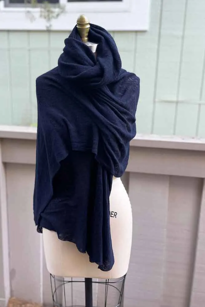Dark Navy Classic Knit Cashmere Stole