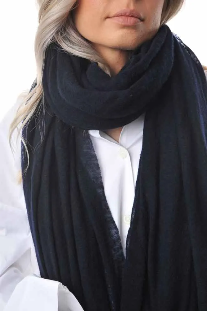 Dark Navy Classic Knit Cashmere Stole