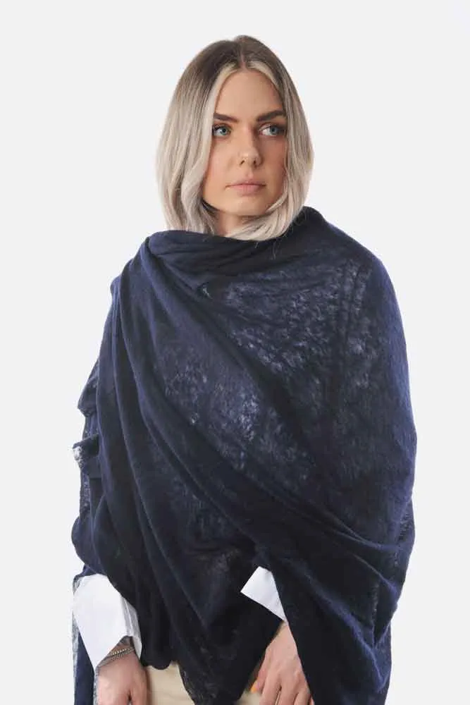 Dark Navy Classic Knit Cashmere Stole